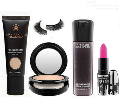 

studio Eyelashes, Anastasia Foundation, S. Fix Face Powder Compact, Face Serum, Brookcandy Carmine Pink Lipstick Of Mac(Set of 5)