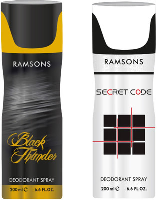 

Ramsons Combo Of Black Thunder and Secret Code Long Lasting Men's Spray Deodorant Spray - For Men(200 ml, Pack of 2)