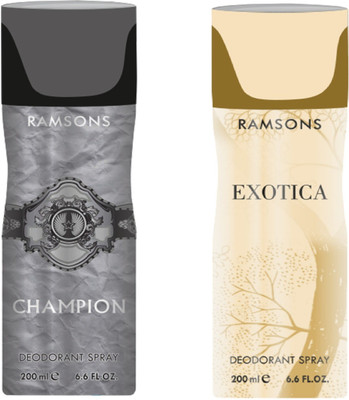 

Ramsons Combo Of Champion and Exotica Long Lasting Men's Spray Deodorant Spray - For Men(200 ml, Pack of 2)