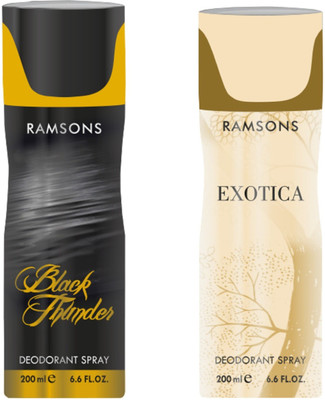 

Ramsons Combo Of Black Thunder and Exotica Long Lasting Men's Spray Deodorant Spray - For Men(200 ml, Pack of 2)