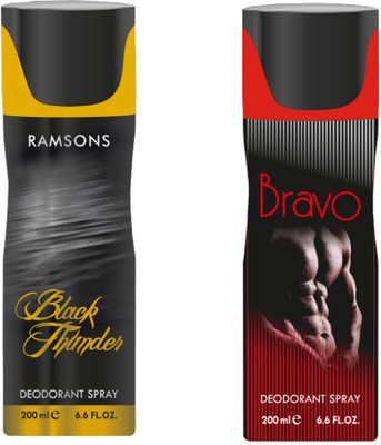 

Ramsons Combo Of Black Thunder and Bravo Long Lasting Men's Spray Deodorant Spray - For Men(200 ml, Pack of 2)