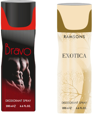 

Ramsons Combo Of Bravo and Exotica Long Lasting Men's Spray Deodorant Spray - For Men(200 ml, Pack of 2)