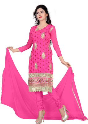 

Khushali Chanderi Self Design, Embroidered Salwar Suit Dupatta Material(Un-stitched), Pink