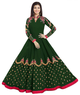 JUSTKARTIT Poly Georgette Embroidered Salwar Suit Material(Semi Stitched)
