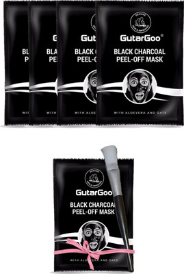 

GutarGoo Organic Activated Charcoal Black Peel Off Mask with AloeVera | Oats | Icy cool effect | (No SLES Sulphur, No Parebens) | For Men & Women | (5 Pack),30g | Free Applying Brush(30 g)