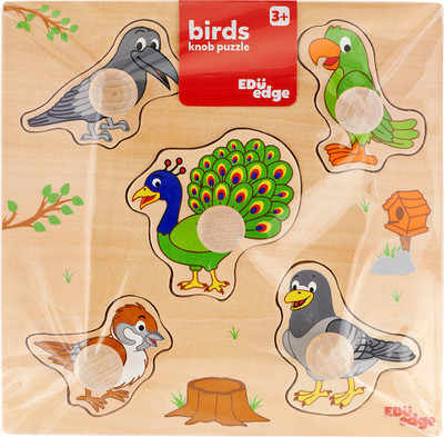 

Eduedge Birds-Knob Puzzle.• Printed on high quality plywood. • Coated with safe paints for children. • Smooth edges and corners .(Multicolor)