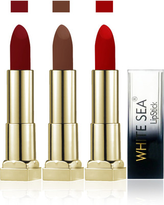 

White sea cosmetics makeup lady kiss proff velvet matte lipstick set of 3 lip color(maroon d red brown)