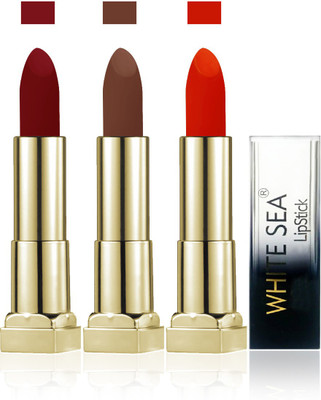 

White sea cosmetics makeup lady kiss proff velvet matte lipstick set of 3 lip color(brown orange maroon, 15 g)
