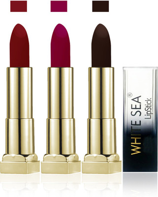 

White sea cosmetics makeup lady kiss proff velvet matte lipstick set of 3 lip color(chocolate maroon purple, 15 g)