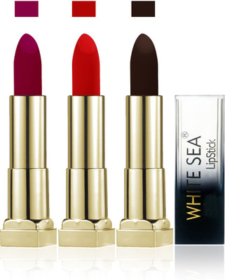 

White sea cosmetics makeup lady kiss proff velvet matte lipstick set of 3 lip color(purple red chocolate)
