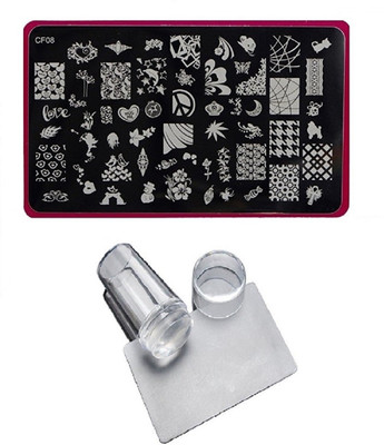 

Royalkart Nail Art Stamping Kit Jumbo Image Plate With Soft Nail Silicon Stamper & Scraper (CF08)(multi color)
