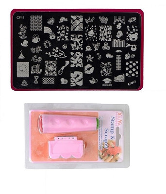 

Royalkart Nail Art Stamping Kit Jumbo Image Plate With Double-Sided Stamper & Scraper(CF11)(multi color)