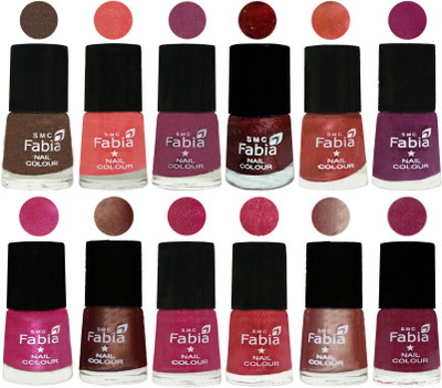 

Fabia Nail Polish Pack of 12(6 Ml Each) Professional Serious Nail Polish Everglade-Light Peach-Dark Cherry Blossom-Brick Red-Dark Peach-Shock Pink-Pink-Light Coffee-Magenta-Shock Pink Light-Light Nude-Rose Pink(Pack of 12)