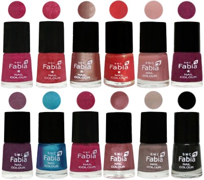 

Fabia Nail Polish Pack of 12(6 Ml Each) Professional Serious Nail Polish Magenta-Shock Pink Light-Light Nude-Red Orange-Shrimp Pastell-Cherry Blossom-Light Jam-Denim-Hot Magenta-Lip-Light Beige-Black(Pack of 12)