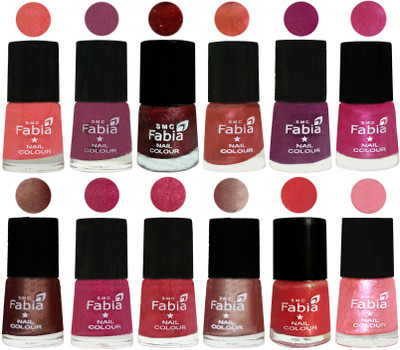 

Fabia Nail Polish Pack of 12(6 Ml Each) Professional Serious Nail Polish Light Peach-Dark Cherry Blossom-Brick Red-Dark Peach-Shock Pink-Pink-Light Coffee-Magenta-Shock Pink Light-Light Nude-Red Orange-Jerry Peach(Pack of 12)