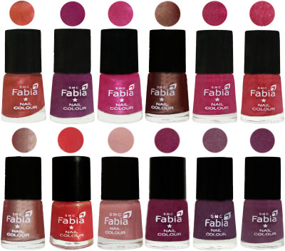 

Fabia Nail Polish Pack of 12(6 Ml Each) Professional Serious Nail Polish Dark Peach-Shock Pink-Pink-Light Coffee-Magenta-Shock Pink Light-Light Nude-Red Orange-Shrimp Pastell-Cherry Blossom-Light Jam-Brinjal Purple(Pack of 12)