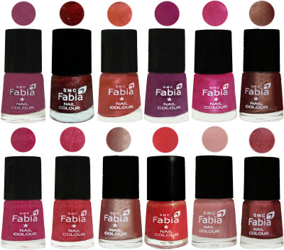 Fabia Nail Polish Pack of 12(6 Ml Each) Professional Serious Nail Polish Dark Cherry Blossom-Brick Red-Dark Peach-Shock Pink-Pink-Light Coffee-Magenta-Shock Pink Light-Light Nude-Red Orange-Shrimp Pastell-Nude Pink(Pack of 12)