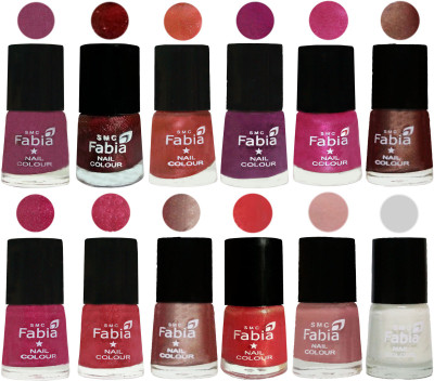 

Fabia Nail Polish Pack of 12(6 Ml Each) Professional Serious Nail Polish Dark Cherry Blossom-Brick Red-Dark Peach-Shock Pink-Pink-Light Coffee-Magenta-Shock Pink Light-Light Nude-Red Orange-Shrimp Pastell-White(Pack of 12)