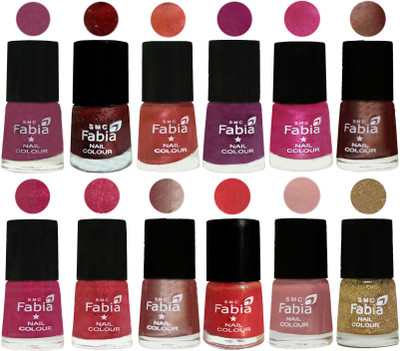 

Fabia Nail Polish Pack of 12(6 Ml Each) Professional Serious Nail Polish Dark Cherry Blossom-Brick Red-Dark Peach-Shock Pink-Pink-Light Coffee-Magenta-Shock Pink Light-Light Nude-Red Orange-Shrimp Pastell-Light Golden(Pack of 12)