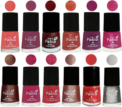 

Fabia Nail Polish Pack of 12(6 Ml Each) Professional Serious Nail Polish Light Peach-Dark Cherry Blossom-Brick Red-Dark Peach-Shock Pink-Pink-Light Coffee-Magenta-Shock Pink Light-Light Nude-Red Orange-Silver(Pack of 12)