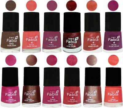 

Fabia Nail Polish Pack of 12(6 Ml Each) Professional Serious Nail Polish Everglade-Light Peach-Dark Cherry Blossom-Brick Red-Dark Peach-Shock Pink-Pink-Light Coffee-Magenta-Shock Pink Light-Light Nude-Peach(Pack of 12)