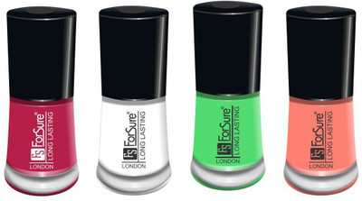 

forsure matte long lasting professional nail polish set of 4 mania pink, white, neon green, peach(Pack of 4)