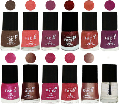

Fabia Nail Polish Pack of 12(6 Ml Each) Professional Serious Nail Polish Everglade-Light Peach-Dark Cherry Blossom-Brick Red-Dark Peach-Shock Pink-Pink-Light Coffee-Magenta-Shock Pink Light-Light Nude-Top Coat(Pack of 12)