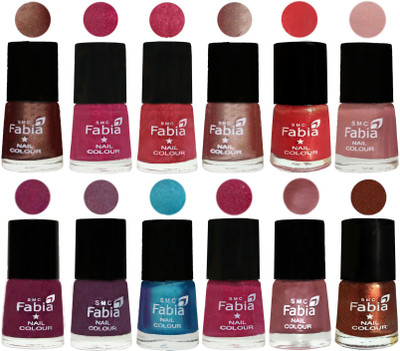 

Fabia Nail Polish Pack of 12(6 Ml Each) Professional Serious Nail Polish Light Coffee-Magenta-Shock Pink Light-Light Nude-Red Orange-Shrimp Pastell-Cherry Blossom-Light Jam-Denim-Hot Magenta-Lip-Light Jerry Coffee(Pack of 12)