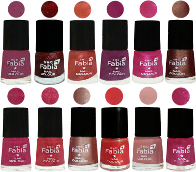 

Fabia Nail Polish Pack of 12(6 Ml Each) Professional Serious Nail Polish Dark Cherry Blossom-Brick Red-Dark Peach-Shock Pink-Pink-Light Coffee-Magenta-Shock Pink Light-Light Nude-Red Orange-Shrimp Pastell-Light Magenta(Pack of 12)