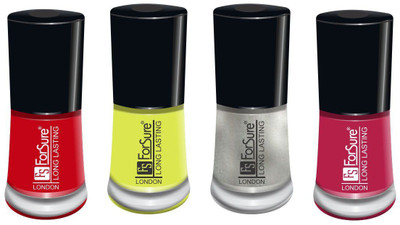 

forsure matte long lasting professional nail polish set of 4 fire red, neon yellow, silver, mania pink(Pack of 4)