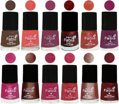 

Fabia Nail Polish Pack of 12(6 Ml Each) Professional Serious Nail Polish Everglade-Light Peach-Dark Cherry Blossom-Brick Red-Dark Peach-Shock Pink-Pink-Light Coffee-Magenta-Shock Pink Light-Light Nude-Maroon(Pack of 12)