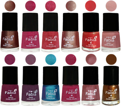 

Fabia Nail Polish Pack of 12(6 Ml Each) Professional Serious Nail Polish Light Coffee-Magenta-Shock Pink Light-Light Nude-Red Orange-Shrimp Pastell-Cherry Blossom-Light Jam-Denim-Hot Magenta-Lip-Dark Golden(Pack of 12)