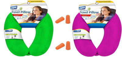 

Royalkart Imported Two Sets Neck Pillow With 2 pairs of Ear Plugs for Car,Train,Bus,Flight (Green,Pink) Neck Pillow(Green, Pink)