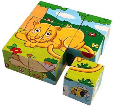 

SHRIBOSSJI Colorful Wooden Block Picture Puzzle For Toddlers And Small Children (Wild Animal Theme)(9 Pieces)