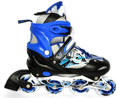 

IndusBay In-line Skates Aluminum-Alloy Strong With Led Flash Light On Wheels(Blue) Size 22.5-25.3- Size Adjustable In-line Skates - Size 2-7 UK(Blue)
