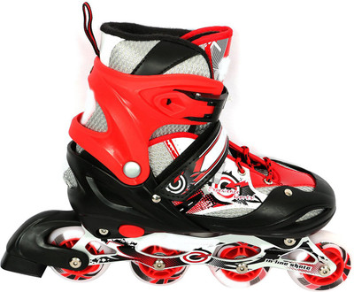 

IndusBay In-line Skates Aluminum-Alloy Strong With Led Flash Light On Wheels(Red) Size 22.5-25.3- Size Adjustable In-line Skates - Size 2-7 UK(Red)