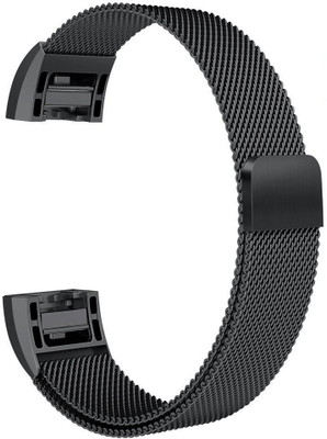 

House of Quirk Fitbit Charge2 Milanese Band Magnetic Wristbands Mesh Metal Replacement Bracelet Black Smart Watch Strap(Black)