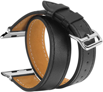 

House of Quirk Hermes iwatch Faux Leather Double Tour Replacement Band with Stainless Metal Slive Clasp for 42mm(WATCH NOT INCLUDED) Black Smart Watch Strap(Black)