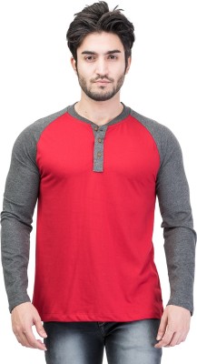 KALT Solid Men Henley Neck Red T-Shirt