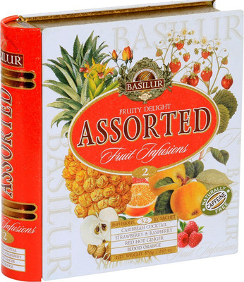 

BASILUR TEA Basilur-71395-Teabook-Fruity-Delight-32-Tea bag Cherry, Pineapple, Papaya, Orange, Ginger Herbal Infusion Bags(32 Bags, Box)