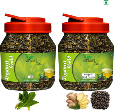 Byahut Gold Tulsi and Ginger and Black Papper Green Flavoured Tea Combo Tulsi, Ginger, Black Pepper Tea(400 g, Plastic Bottle)