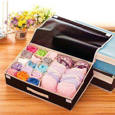 

House of Quirk 15+1 Compartment Cell Foldable Storage Box type Non-Smell Drawer Organizer 15 grids + 1 for underwear Closet Storage for Socks Bra Tie Scarfs(Brown)