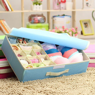 

House of Quirk 15+1 Compartment Cell Foldable Storage Box Non-Smell Drawer Organizer 15 grids + 1 for underwear Closet Storage for Socks Bra Tie Scarfs(Blue)