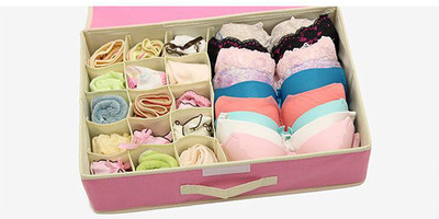 

House of Quirk 15+1 Compartment Foldable Storage Box type Non-Smell Drawer Organizer 15 grids + 1 for underwear Closet Storage for Socks Bra Tie Scarfs(Pink)