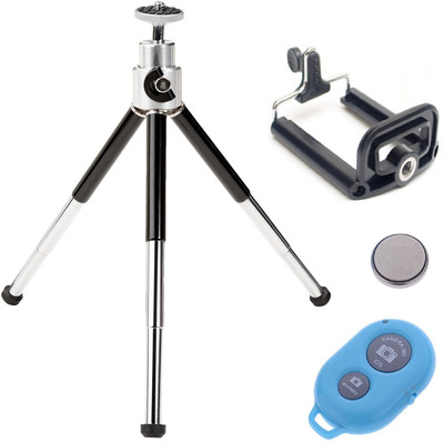 

ReTrack 10Inch Aluminum Metal Mini Mobile Phone Camera Stand With Bracket and Bluetooth Shutter Tripod(Black, Supports Up to 500 g)