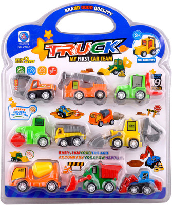 

kidzfan Top 9 Earth Mover Vehicle Set | Solid Plastic | Unbreakable | Pull Back Toys(Multicolor)