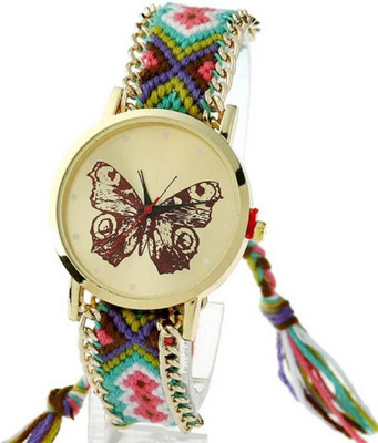 

Style Keepers SKBUTTMULTIDORI New Collection Analog Butterfly multi Dori Round Gold Dial Multi Febric Strap Watch - For Girls