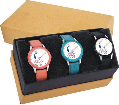 

GUOYU Multi~Colour Leather Strap PartyWear+Casual+Formal Combo Of 3 Watch - For Women