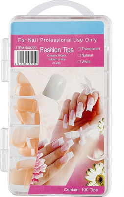 

Foolzy 100 Pcs 10 Different Size Square Natural French Short False Nails Acrylic Full Cover Nails with Simple Case White(Pack of 100)