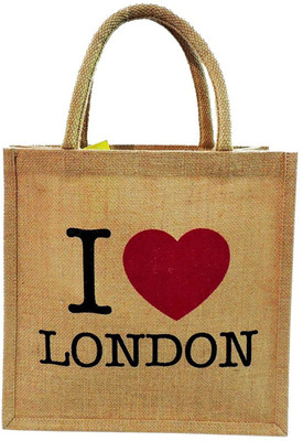 

EWB I Love London Women's Shopping Bag Natural Jute Bags Lunch Bag(Beige, 13 L)